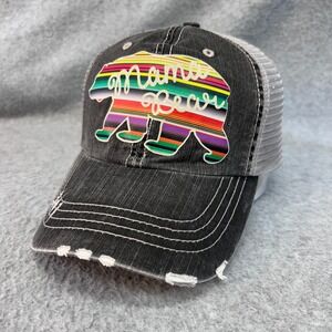 Mama Bear Serape Women Gray MG Trucker Hat Distressed Mesh Back OSFM